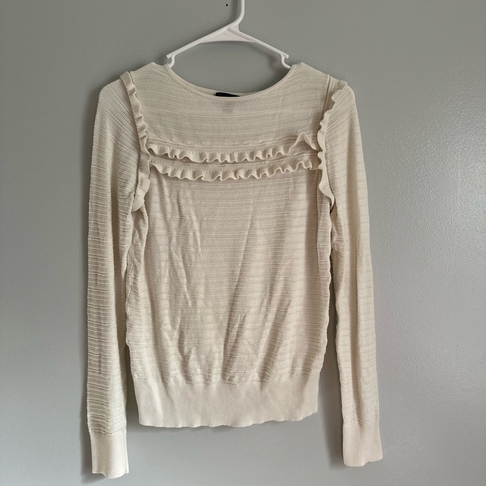Ann Taylor Cream Ruffle Sweater